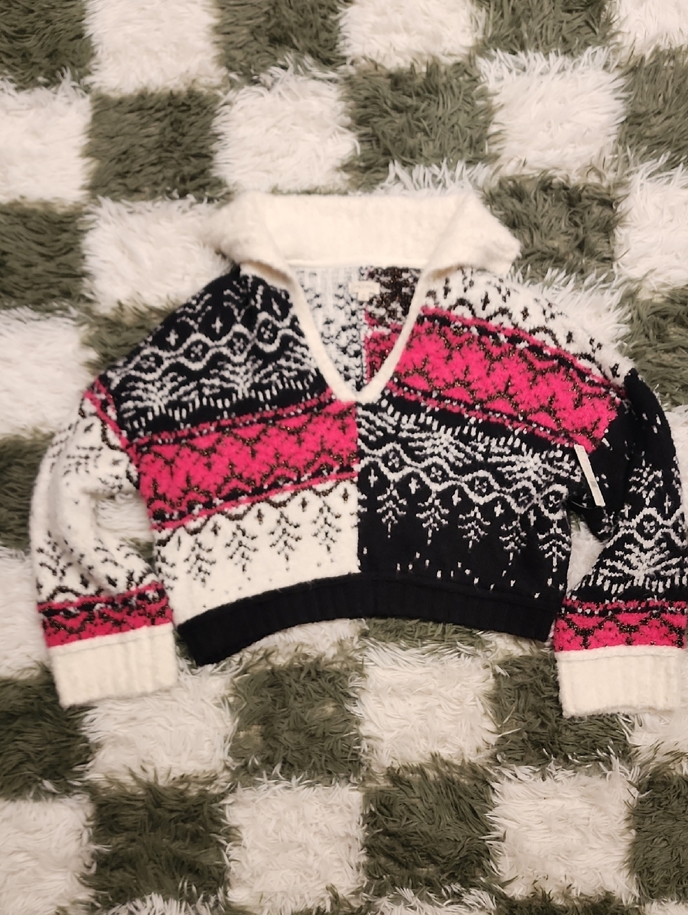 Anthropology Pilcro Fuzzy Fair Isle Vneck Sweater